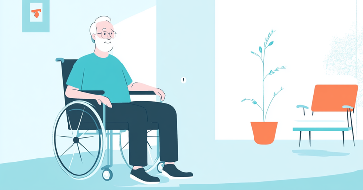 Illustration eines alten Herren im Rollstuhl