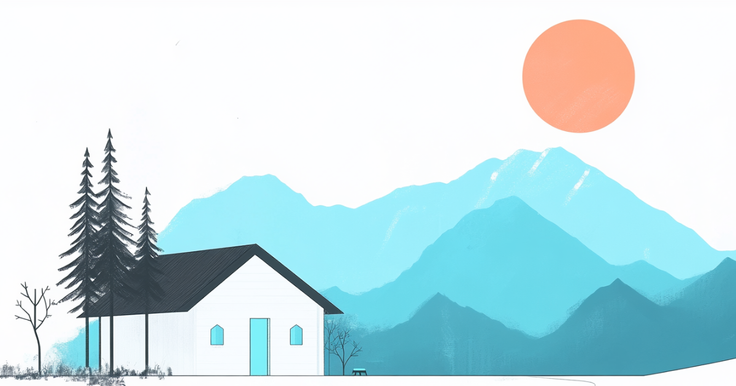 Illustration eines Hauses mitten in den Bergen